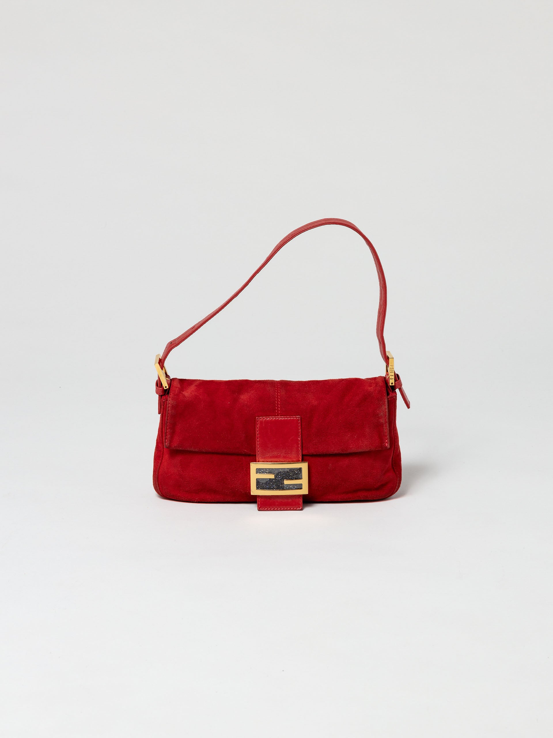 Fendi Suede Baguette Red Bag