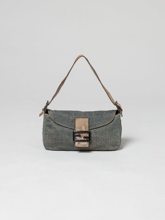 Fendi Denim Python Baguette Bag