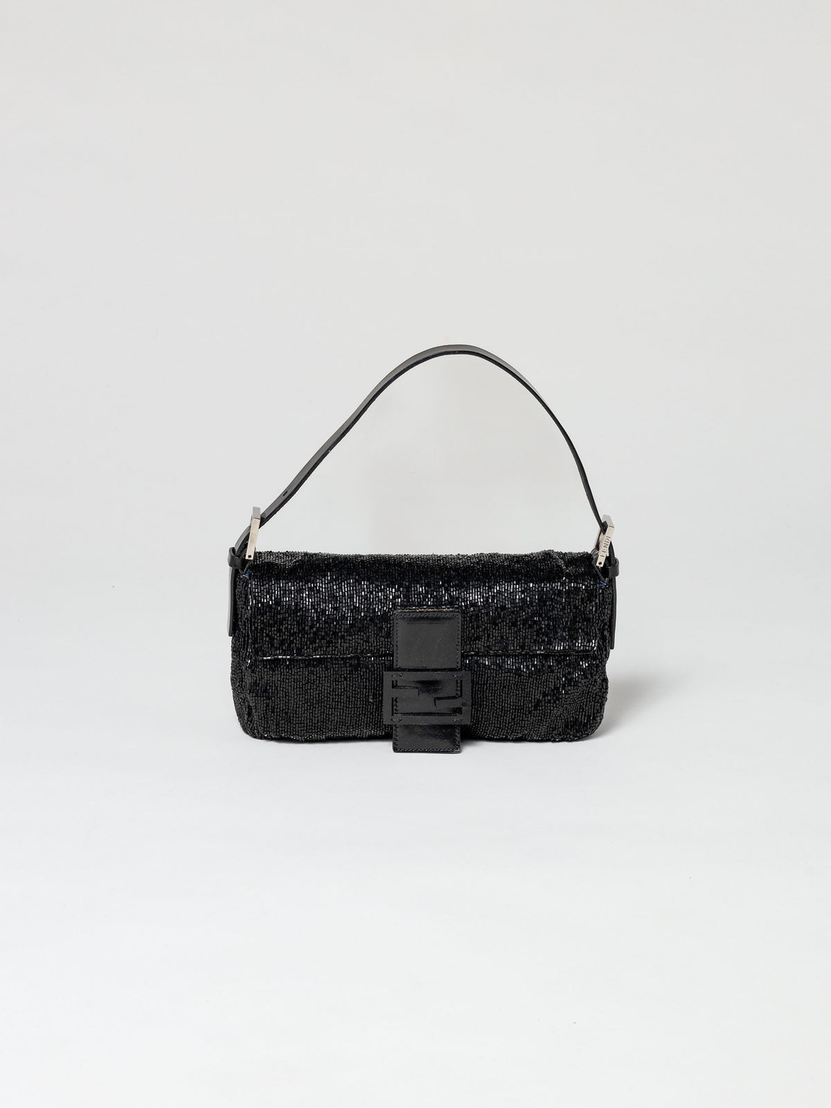 Fendi Rare Fendi Black Beaded Baguette Bag