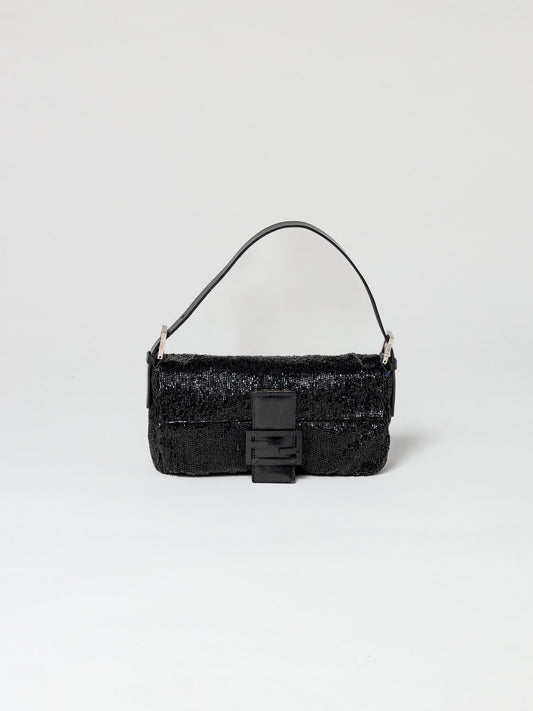 Fendi Rare Fendi Black Beaded Baguette Bag
