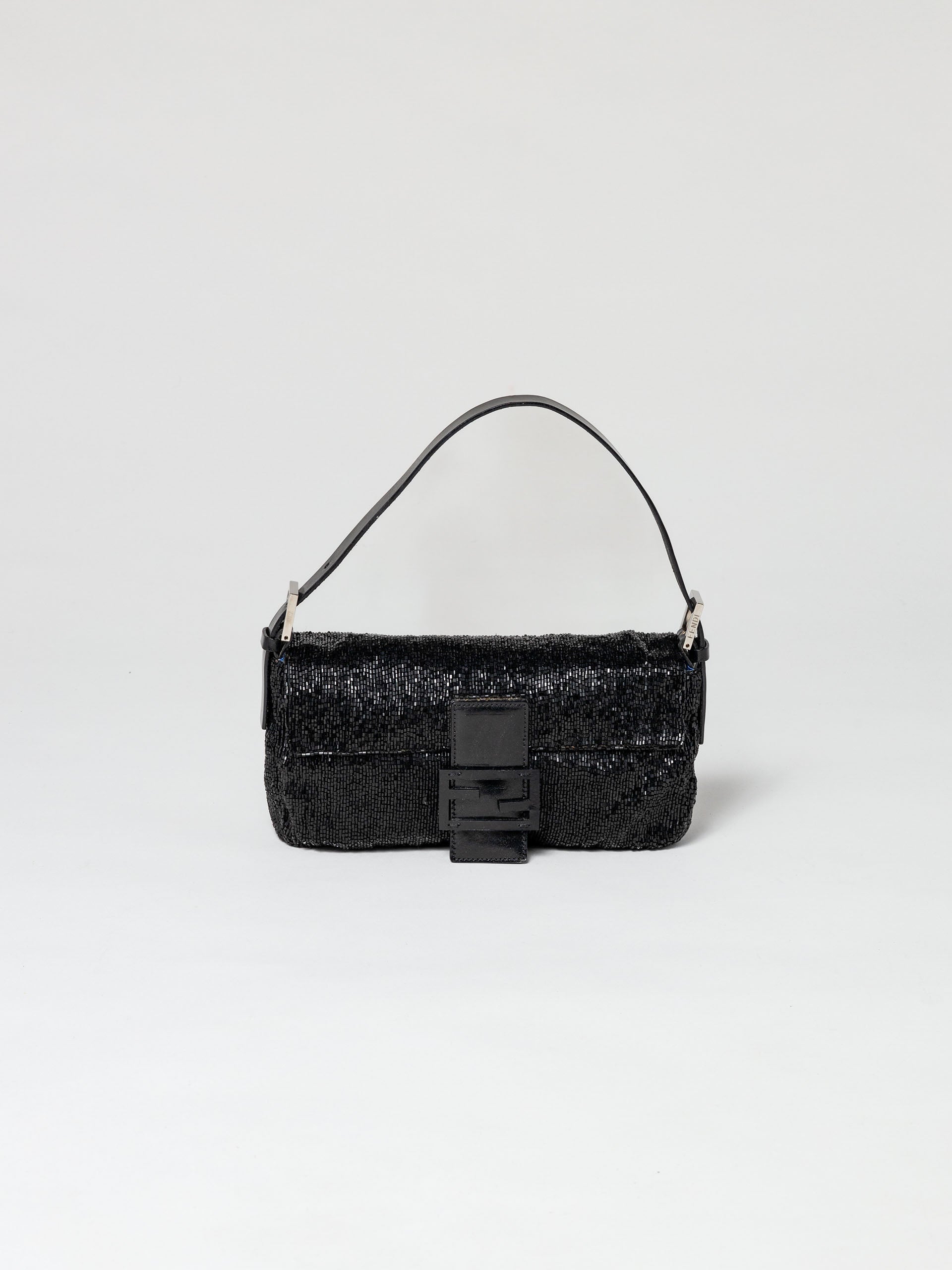 Fendi Rare Fendi Black Beaded Baguette Bag